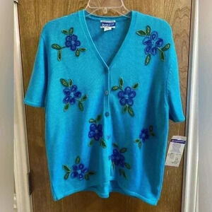 Pendleton Vintage Button Front Embroidered Cardigan, Turquoise Size L NE…